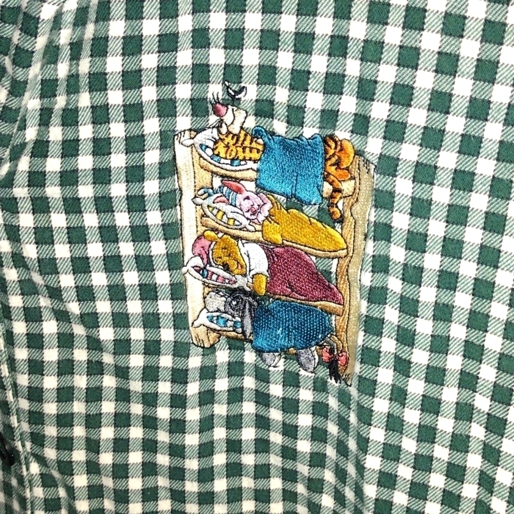Vintage Walt Disney World Embroidered Pooh and Friends Plaid Flannel Top L
